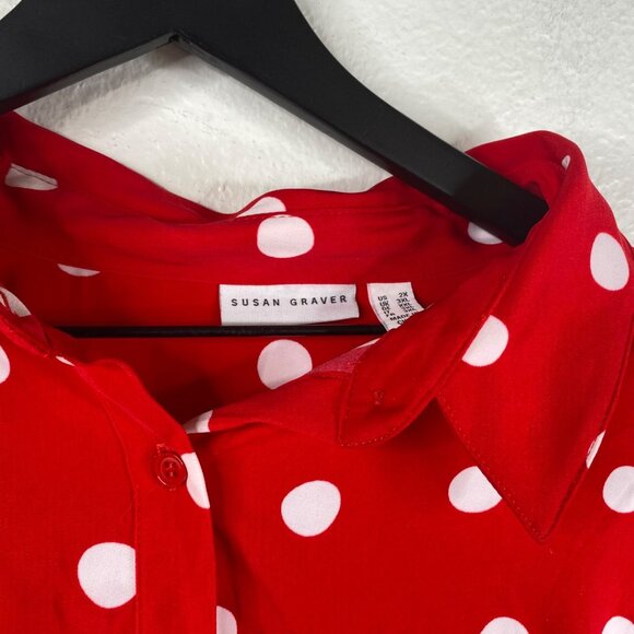 Susan Graver Top Women's Long Sleeve Button Up Tunic Polka Dot Red Size 2X - Picture 3 of 11